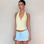Sexy Slim-fit Crop Top V-neck Halter Tank - Yellow