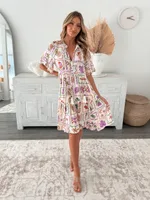 Bohemian Style Fashion Short Sleeve Floral Dress - Color 4 - View 1