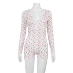 Women's Casual Versatile Fashion Floral Print Long-sleeved Jumpsuit - White