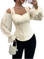 Elegant Off-Shoulder Floral Jacquard Blouse For Women - Floral