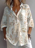 Spring Women's Solid Color Linen Long Sleeve Casual Shirt - Flower Color 2-S