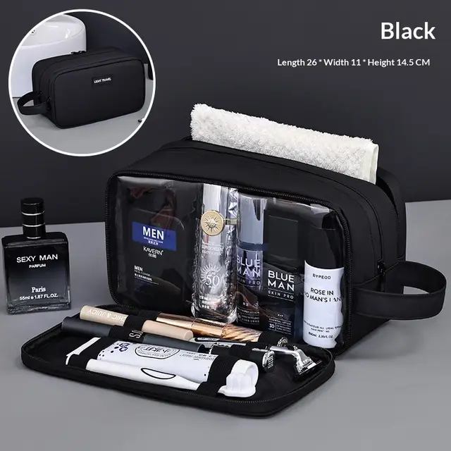 Three layer Large capacity Men's Toiletry Bag Travel Portable High end Cosmetic Storage Bag Black - Shop at LoveMi