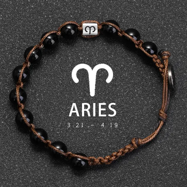 Natural Stone 12 Zodiac Obsidian Hand woven Bracelet Accessories Stainless Steel Taurus Aries - Shop at LoveMi