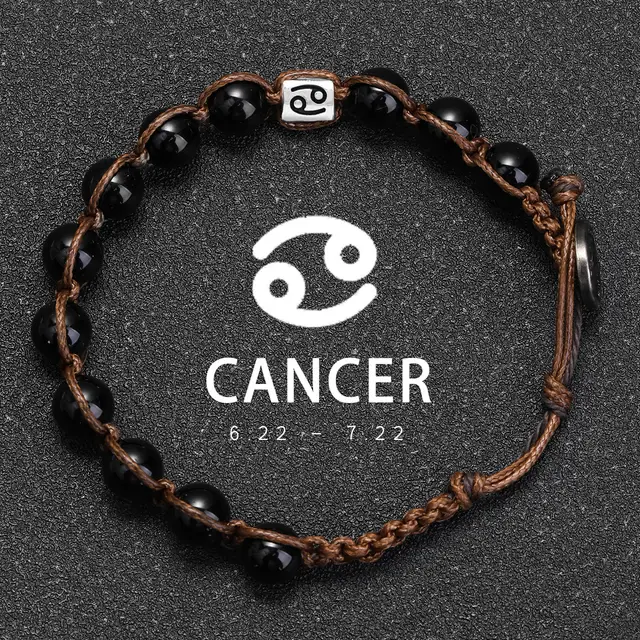 Natural Stone 12 Zodiac Obsidian Hand woven Bracelet Accessories Stainless Steel Taurus Cancer - Shop at LoveMi