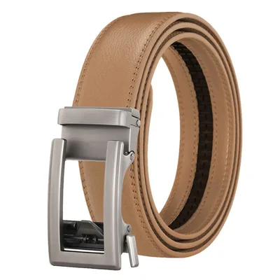 Men's Genuine Leather Belt Alloy Youth Business Khaki - Shop at LoveMi