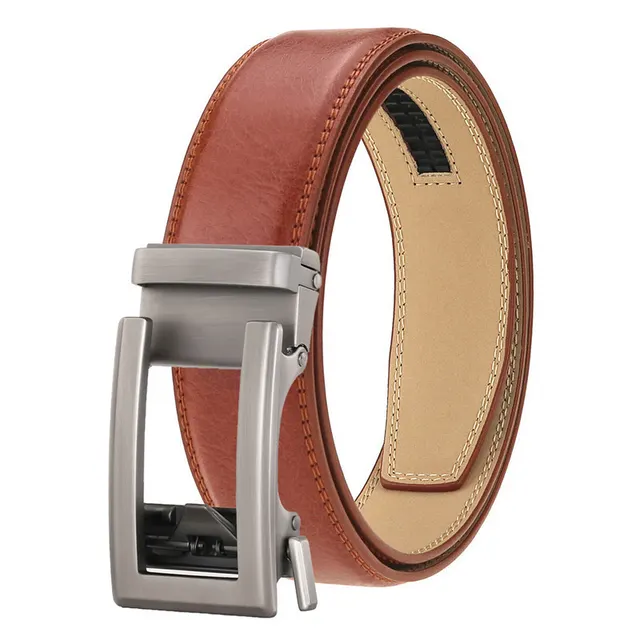 Men's Genuine Leather Belt Alloy Youth Business Two Colors Red Brown - Shop at LoveMi