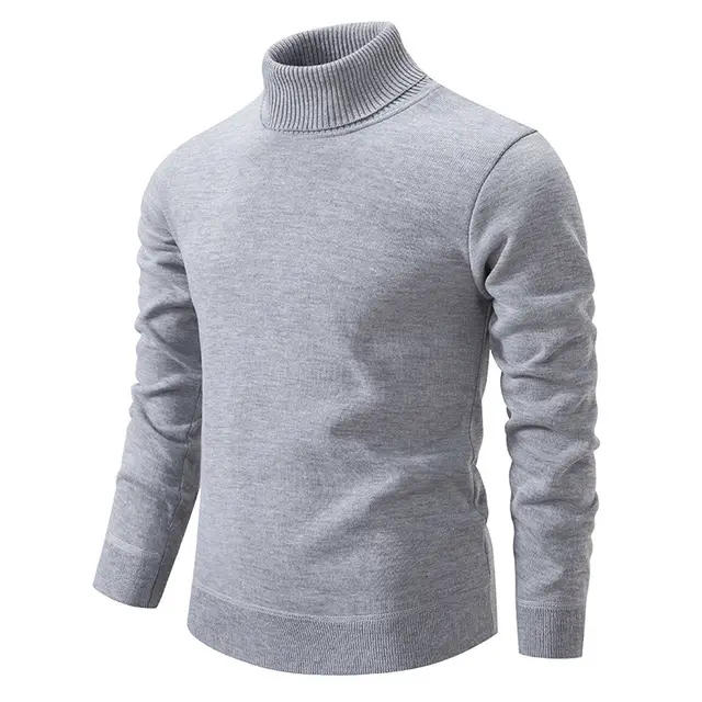Men's Fleece lined Thick High neck Slim fit Knitted Sweater Gray - Shop at LoveMi