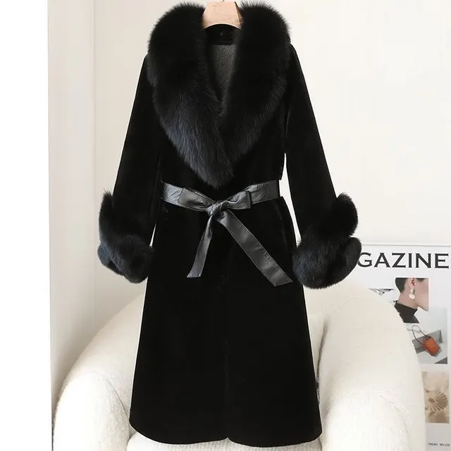 Thickened Faux Mink Coat With Large Fur Collar For Women Black - Shop at LoveMi