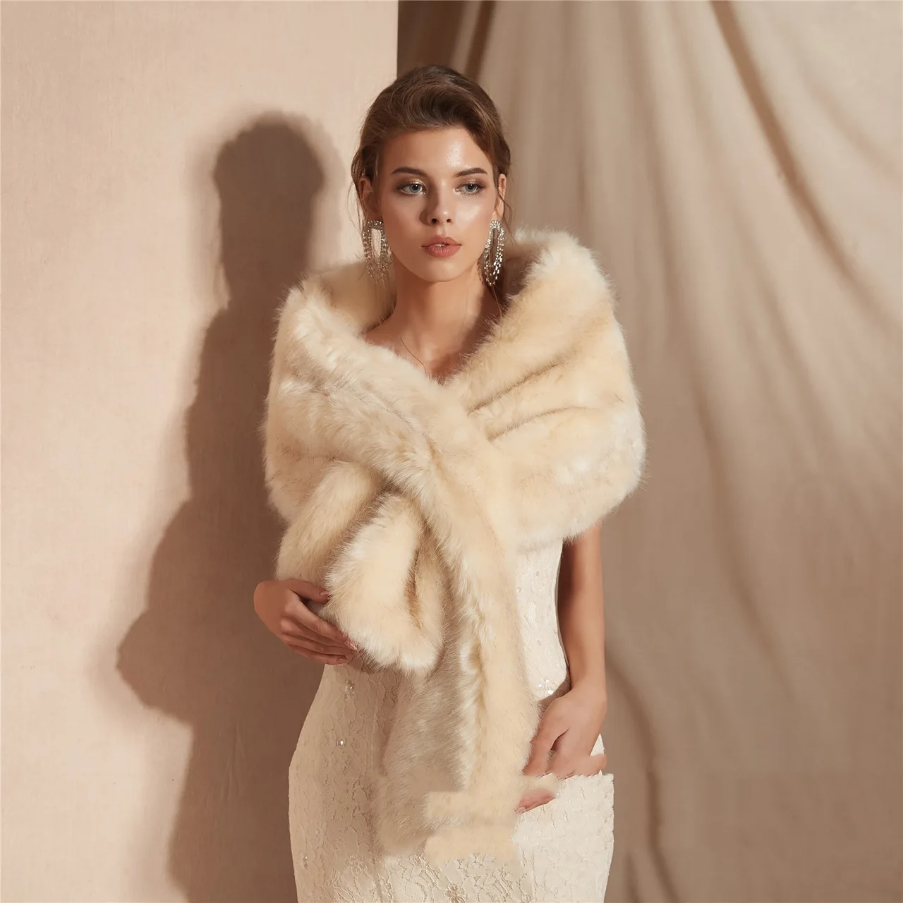 Winter Faux Fox Fur Bridal Fur Shawl - View 1