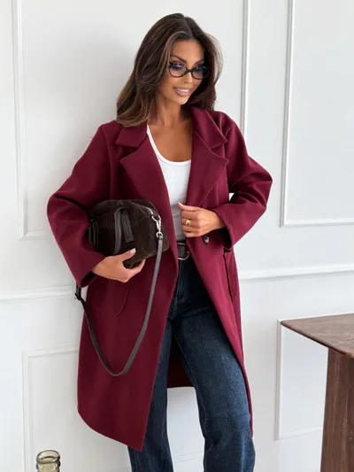 Autumn And Winter Fashion Simple Solid Color Long Sleeve Single breasted Wool Coat Wine - Shop at LoveMi