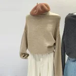 French Lazy Style Off-shoulder Loose Knit Base Sweater - Oatmeal Color - View 1