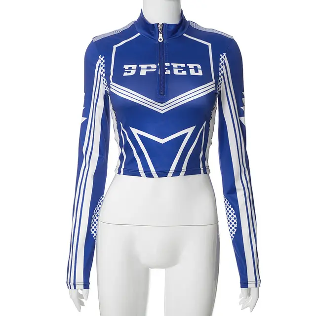 Sexy Tight Zipped Stand Collar Sports Top Blue - Shop at LoveMi