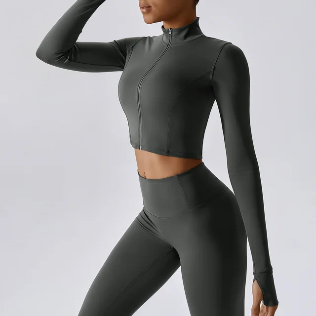Slim fit Fitness Long sleeve Jacket Quick dry Yoga Wear Volcanic Ash - Shop at LoveMi