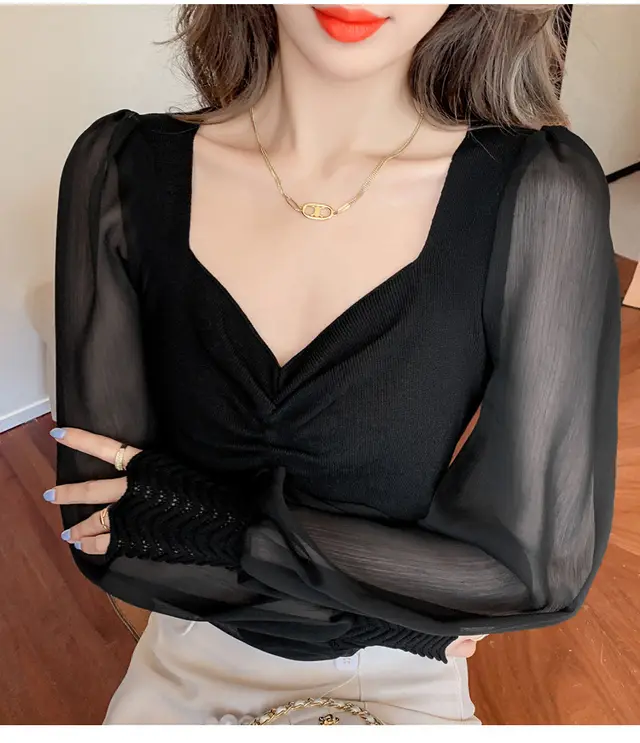 Solid Color Loose Fit Korean style Slim fit Women's Top Black - Shop at LoveMi