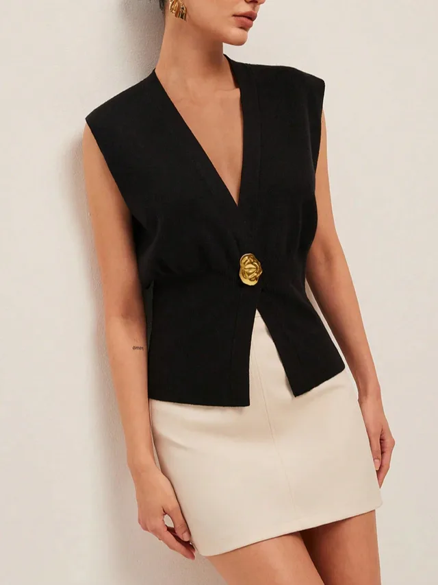 Women's Casual Knit Vest Stylish Top Black - Shop at LoveMi
