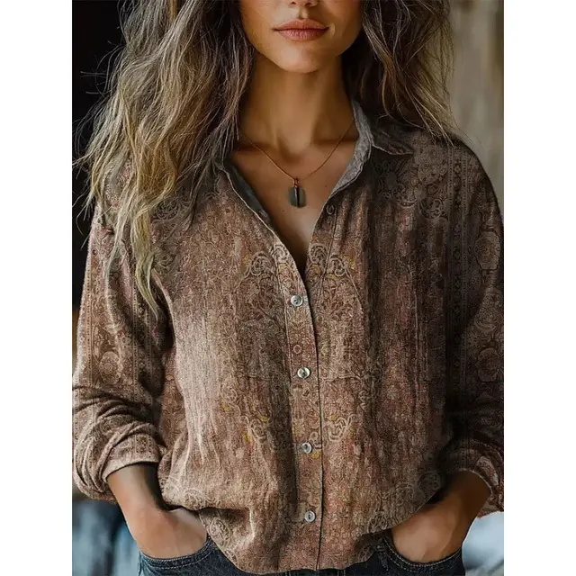 Retro Print Long Sleeve Casual Shirt Zvz5931 - Shop at LoveMi