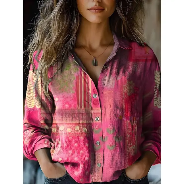 Retro Print Long Sleeve Casual Shirt Zvz5938 - Shop at LoveMi