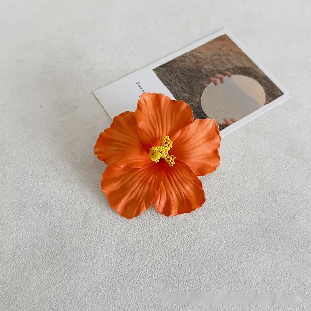 Simulation Hibiscus Hair Clip Women Atmosphere Seaside Photography Headwear Flower Side Clip Orange - Shop at LoveMi