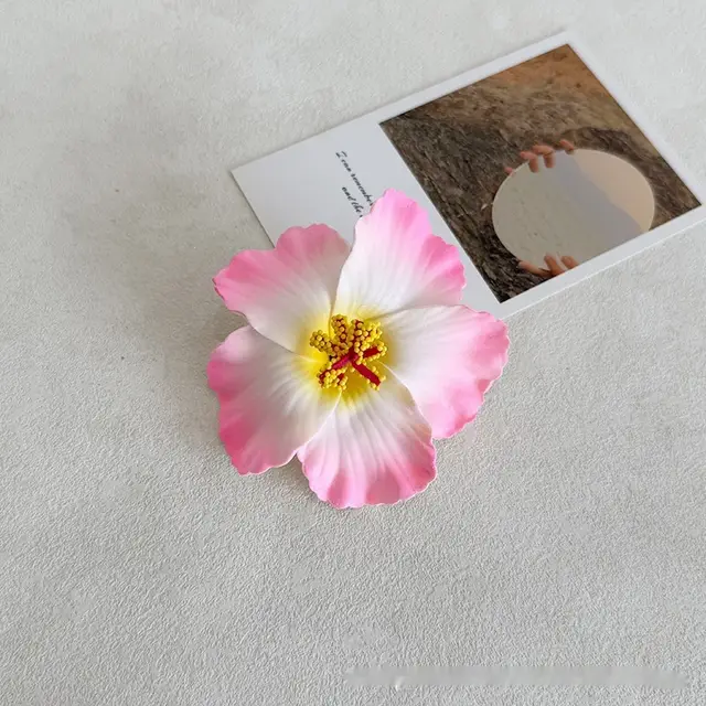 Simulation Hibiscus Hair Clip Women Atmosphere Seaside Photography Headwear Flower Side Clip Pink Edge - Shop at LoveMi