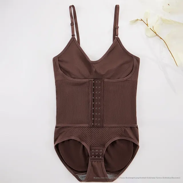 Body Shaping Butt Lifting Abdomen Tightening Snap Button Jumpsuit Brown - Shop at LoveMi