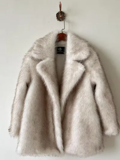 Women's Autumn Winter Warm Notched Collar Mid Length Fur Coat White Background Coffee Tip - Shop at LoveMi