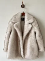 Women's Autumn Winter Warm Notched Collar Mid-Length Fur Coat - White Background Coffee Tip - View 1