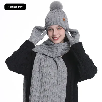Women's Winter Warm Riding Ear Protection Knitted Hat Scarf Gloves Gray - Shop at LoveMi