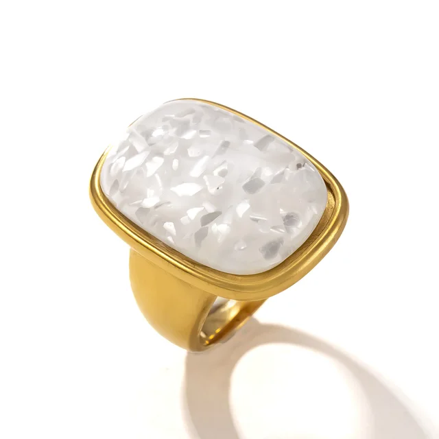 Fashion Casual Stainless Steel Ring Women Gold Square White - Shop at LoveMi