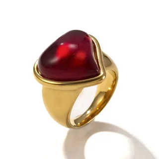 Fashion Casual Stainless Steel Ring Women - Golden Heart Light Green
