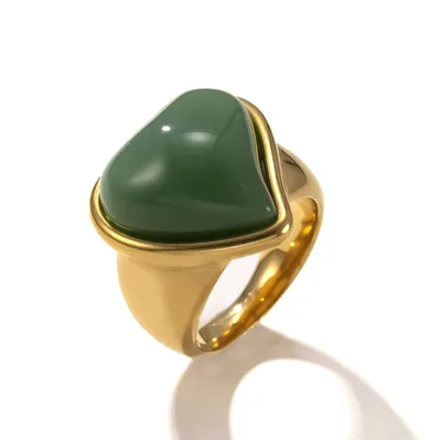 Fashion Casual Stainless Steel Ring Women Golden Heart White - Shop at LoveMi