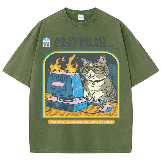 Men's Cat Playing Game Print Top Darkgreen - Shop at LoveMi