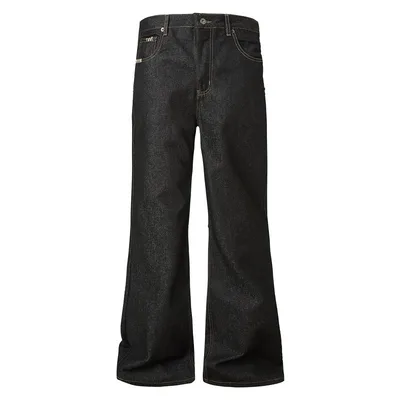 Dark colored Slightly Flared Raw Denim Jeans For All Seasons Black - Shop at LoveMi