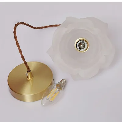 French Flower Glass Brass Small Chandelier Japanese Simplicity Bulb Not Included - Shop at LoveMi