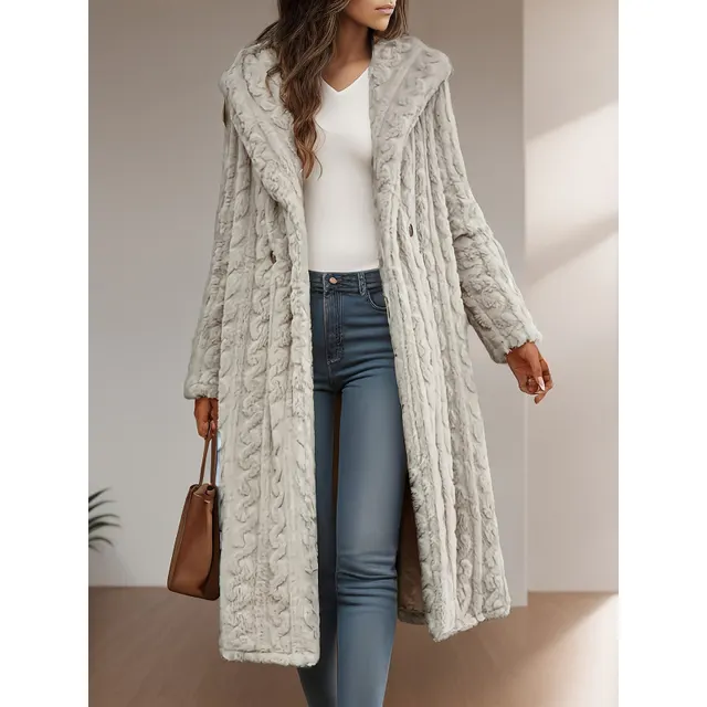 Fashion Long Solid Color Long Sleeve Hooded Wool Women's Coat Apricot - Shop at LoveMi