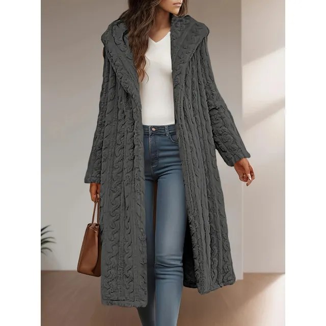 Fashion Long Solid Color Long Sleeve Hooded Wool Women's Coat Gray - Shop at LoveMi