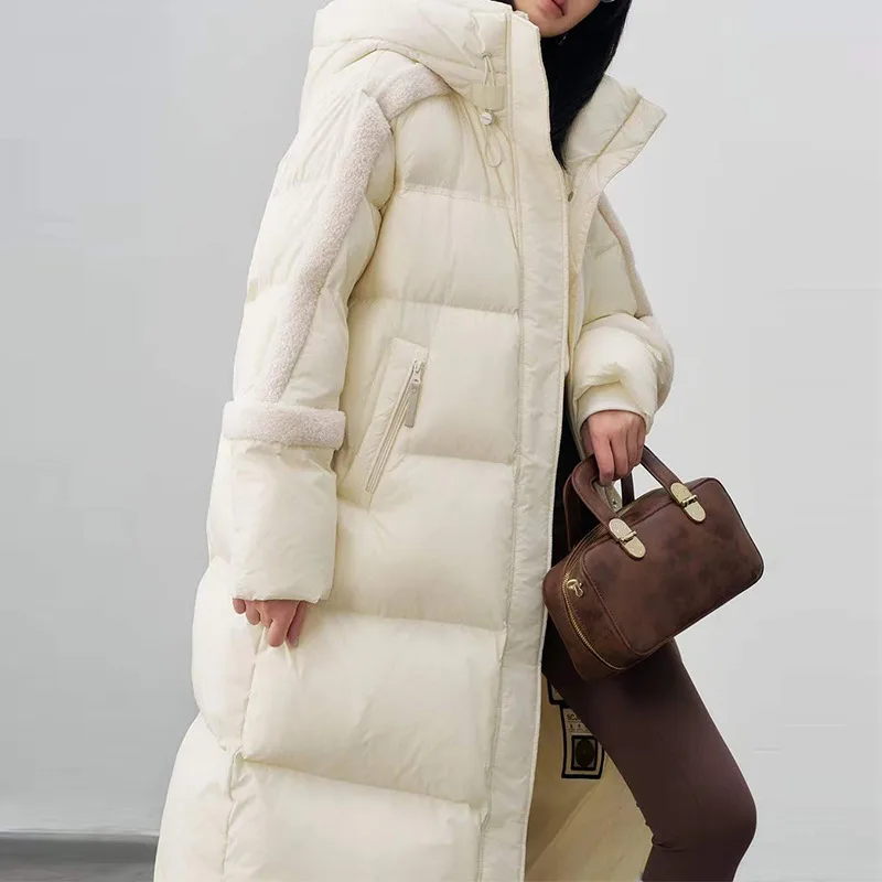 Down Jacket Winter Women's Mid length Thick Coat Cream - Shop at LoveMi