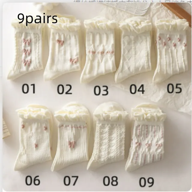 White Lace trimmed Mid calf Thin And Cute Japanese style School Stockings Seta - Shop at LoveMi