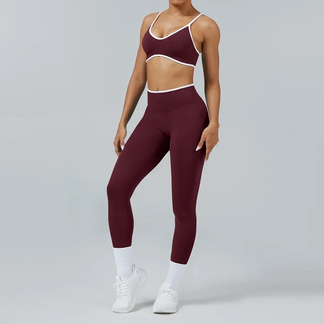 Seamless Back Support Running Quick Drying Yoga And Fitness Apparel Set Maroon - Shop at LoveMi