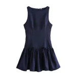 Lace-up Vest-style Casual Dress For Women - Navy