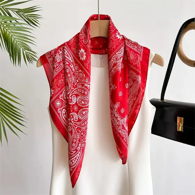 Women's Retro Printed Korean Style Fashionable All Match Professional Silk Scarf Waist Drum Flower Red - Shop at LoveMi