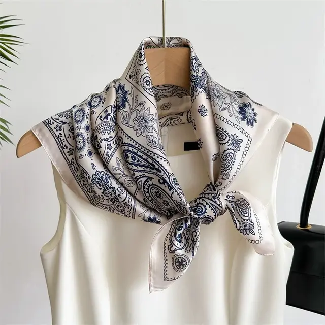 Women's Retro Printed Korean Style Fashionable All Match Professional Silk Scarf Waist Drum Flower White - Shop at LoveMi