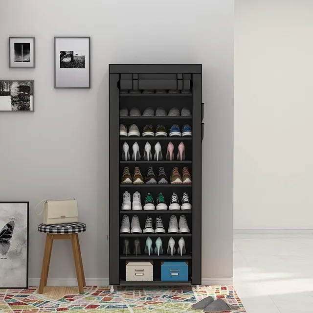 Multi tier Shoe Rack Simple Assembly Dust proof Storage Rack Black - Shop at LoveMi