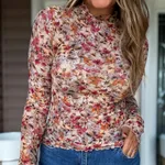 Women's Casual Long-Sleeve Lace Floral Mesh Top - Color - View 1