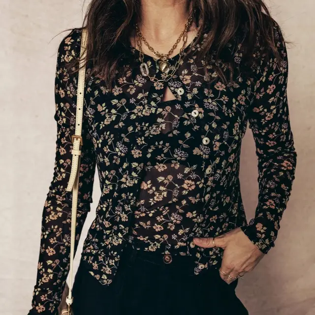 Women's Retro Simple Printed Shirt Set Black - Shop at LoveMi