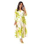 Women's Loose-Fit Casual Waist-Cinching Printed Long-Sleeve Dress With Drawstring - Yellow