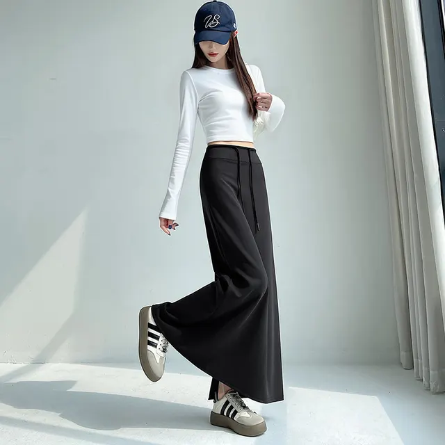 Gray Athletic High waist Straight leg Slit A line Maxi Skirt Black - Shop at LoveMi