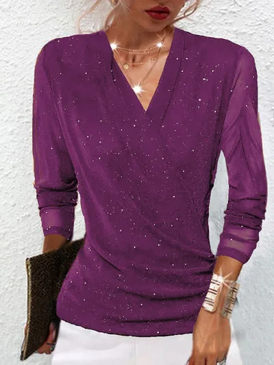 Women's Cross V Neck Mesh Base Top Purple - Shop at LoveMi