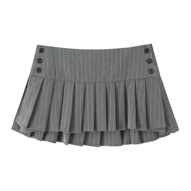Retro Striped Suit With Pleated Skirt Women's Sexy And Versatile Gray - Shop at LoveMi