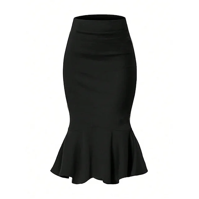 Women's Solid Color Versatile Sheath Fishtail Elegant Skirt Black - Shop at LoveMi