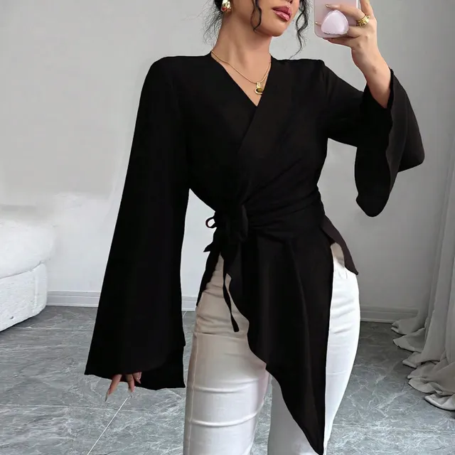 Women's Autumn New Collection Light Mature Style Satin Top Black - Shop at LoveMi